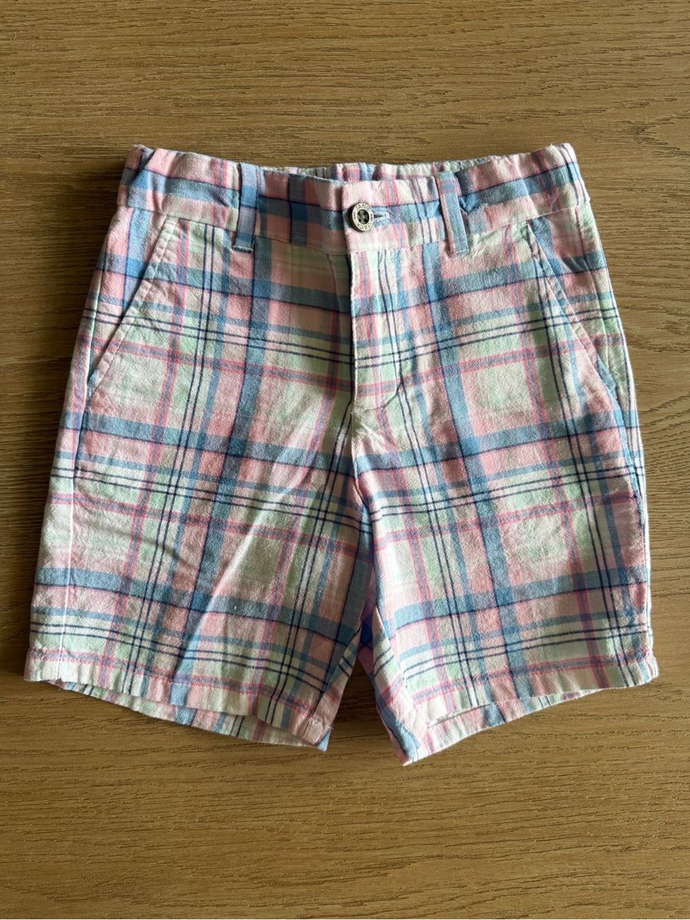 Janie and Jack Boys Sz 5 Pastel Plaid Linen Shorts EUC